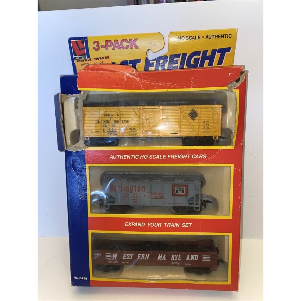 Life Like HO 8459 3 Pack Freight Cars Burlington Western Maryland Chicago